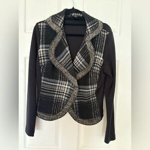 Wool Blend Insight Black and Gray Plaid Women's Blazer jacket size 10